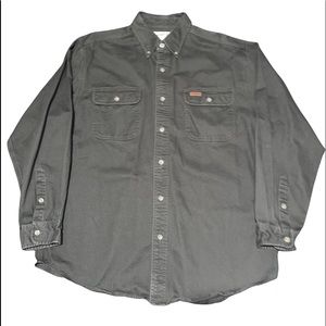 Carhartt Olive Green Button Down Work Wear Cotton Large Men’s
